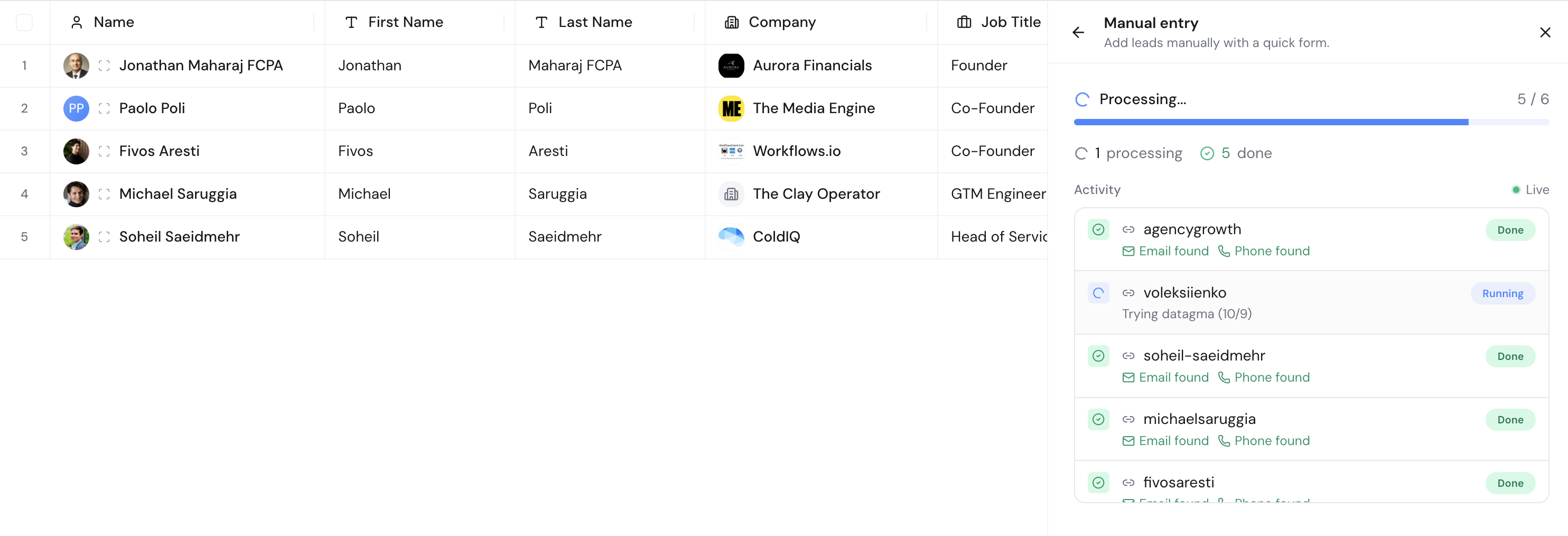 Bulk enrichment progress