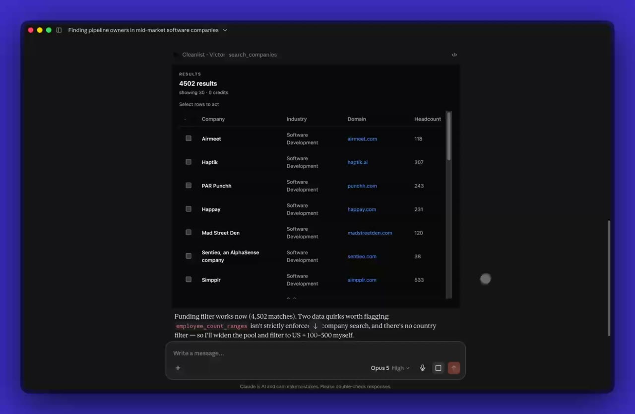 Cleanlist MCP for Claude